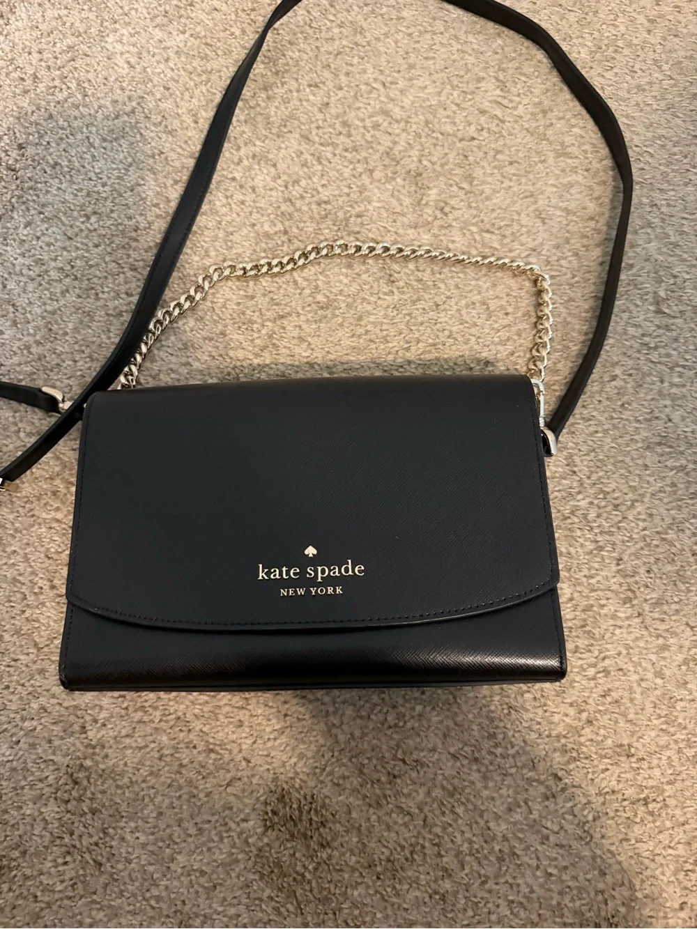 kate spade Black Leather Crossbody with Gold Chain